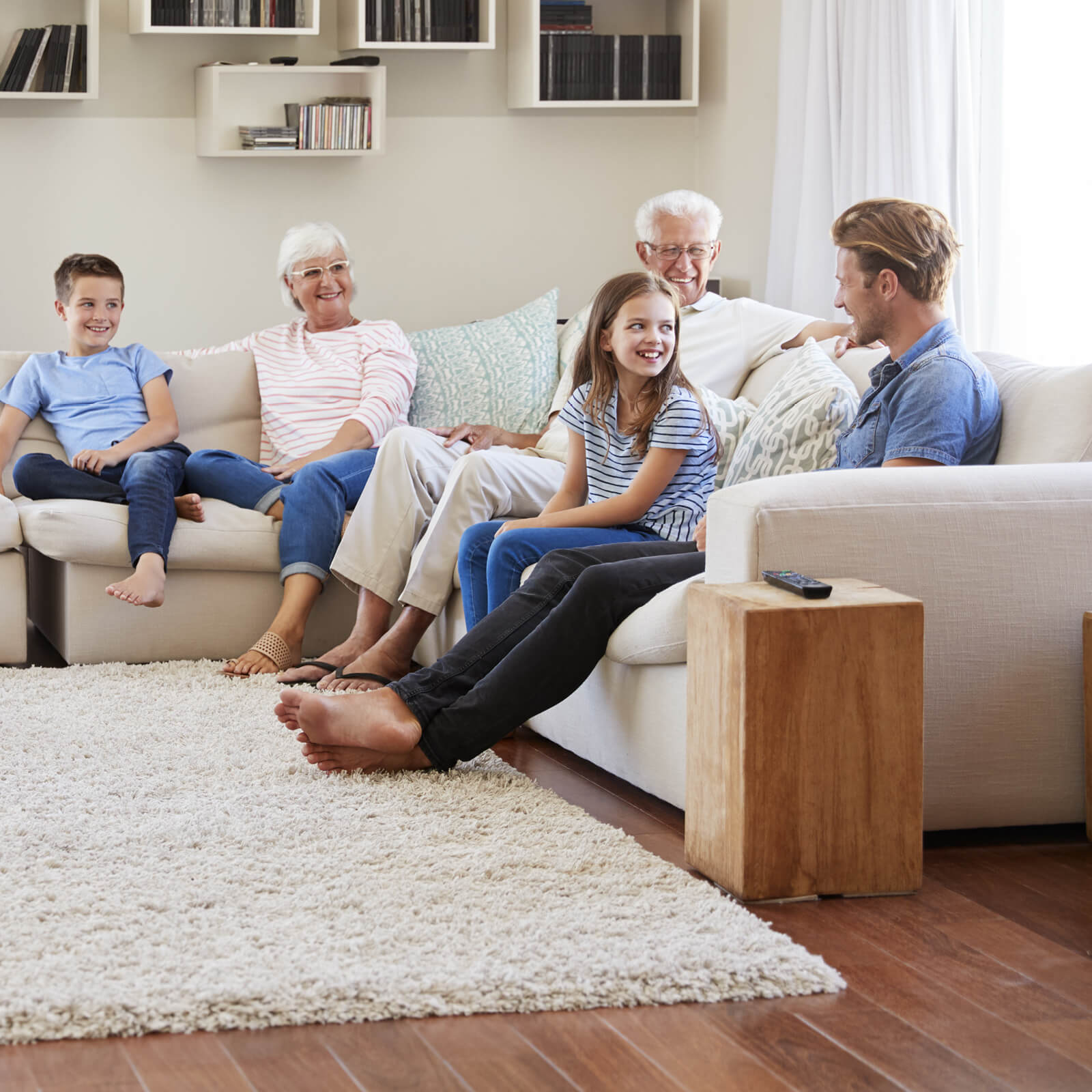 Happy family chatting | Webb Carpet Company